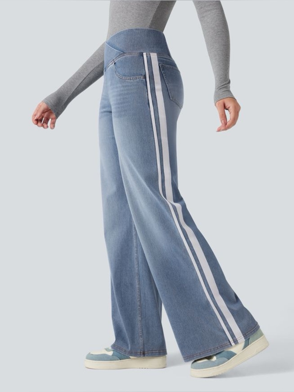 Halara High Rise Wide Leg Stretch Jeans Women's M Blue Denim Comfort Casual